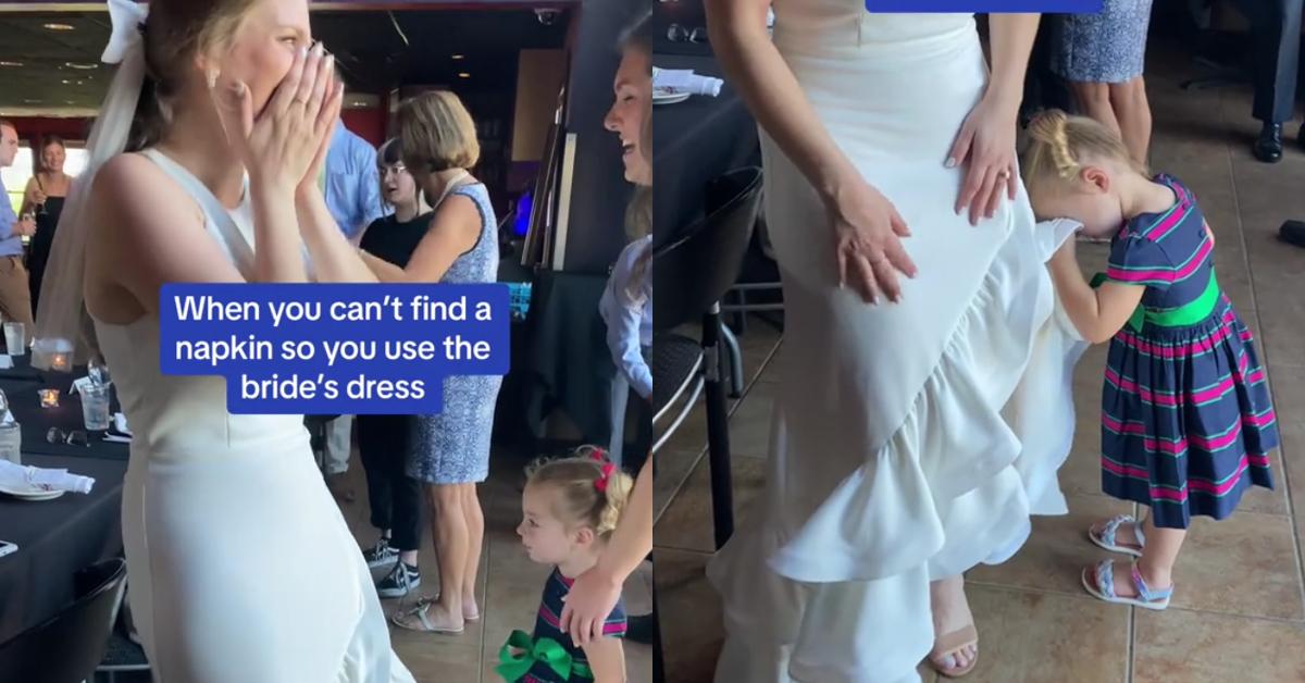 Kid at Wedding Wipes Face Over Bride’s Gown