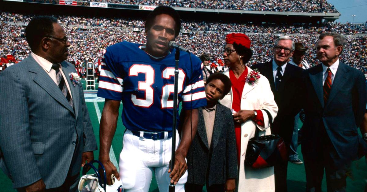 O.J. Simpson is inducted into the Wall of Fame in Rich Stadium on Sept. 14, 1980. He is accompanied by his parents, his son, Jason, and Ralph Wilson, owner of the Buffalo Bills.