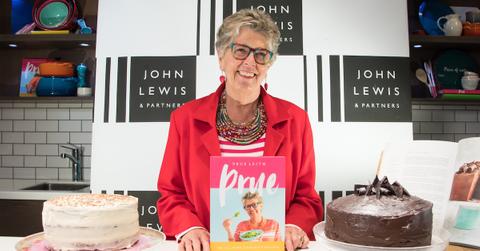 Prue Leith posing at a book signing
