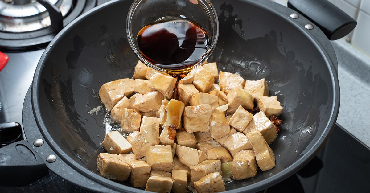 Tofu being cooked