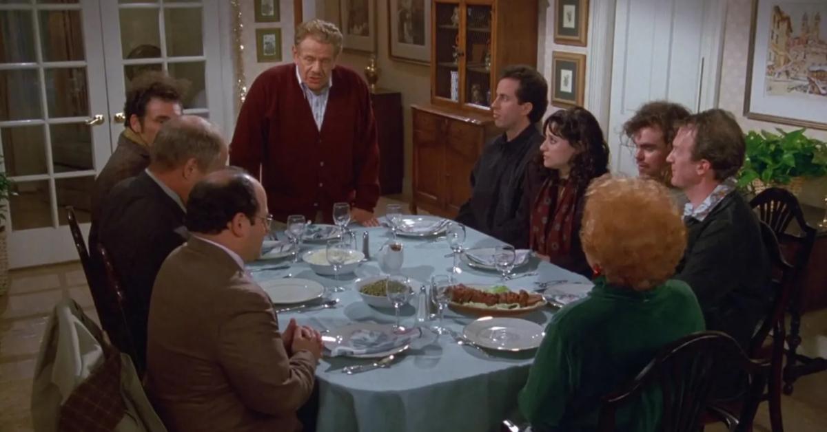 Frank Costanza hosts Festivus for his family and George's friends on 'Seinfeld.'