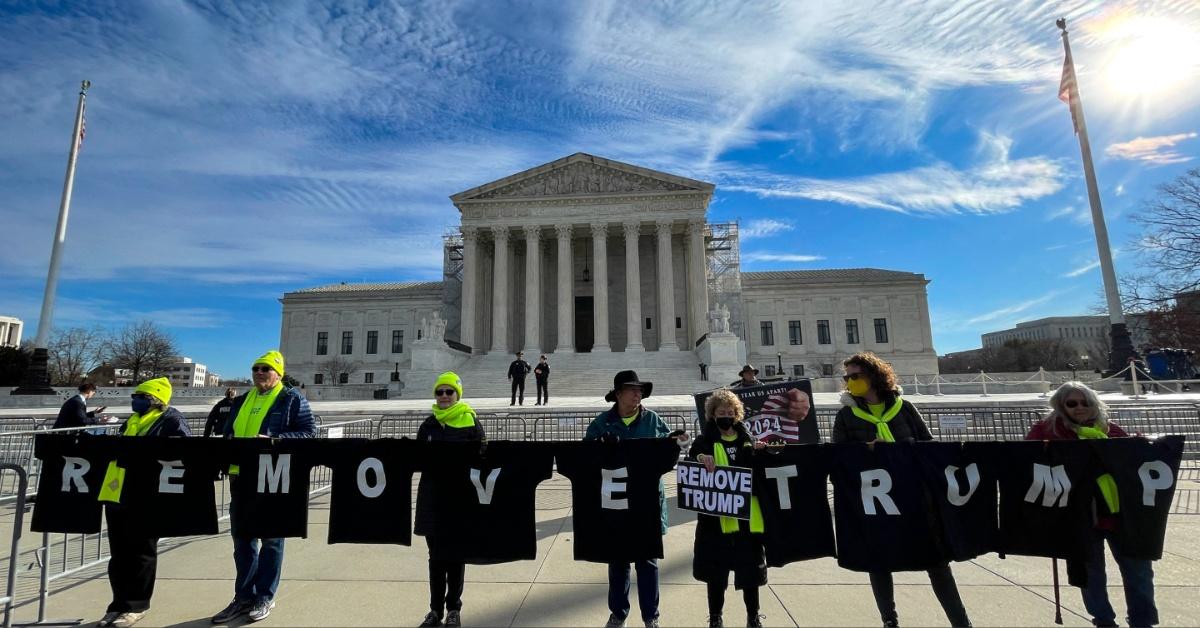 Protesters in front of the Supreme Court of the United States.