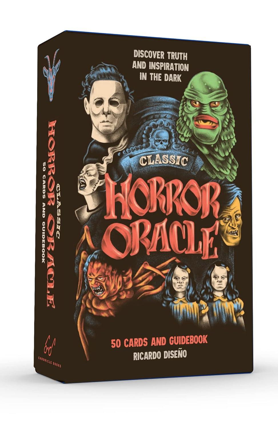 An oracle deck with cards inspired by horror icons