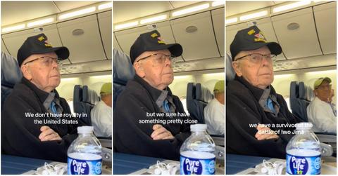 Viral video of Battle of Iwo Jima survivor being honored on flight.