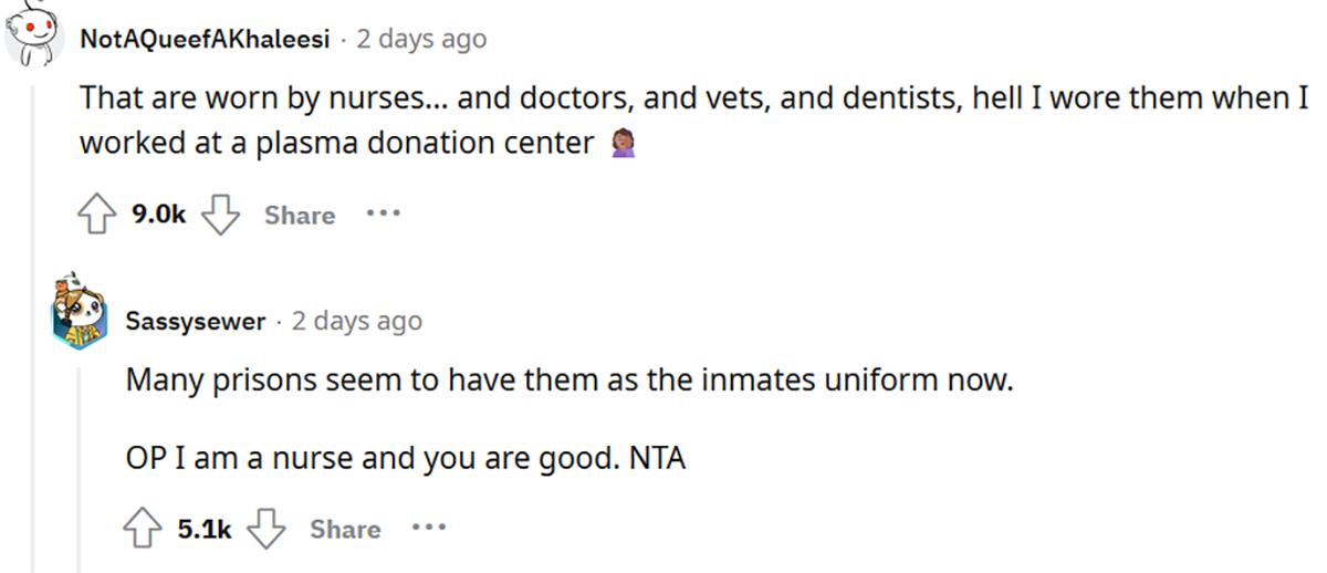 Comments about wearing scrubs but not being nurses