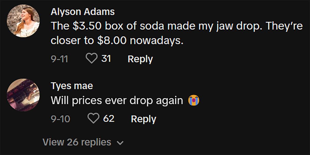 Commenters are shocked by the difference in prices in 2020 compared to now