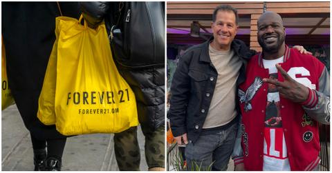 (l-r): A Forever 21 shopper, Jamie Salter, and Shaquille O'Neal