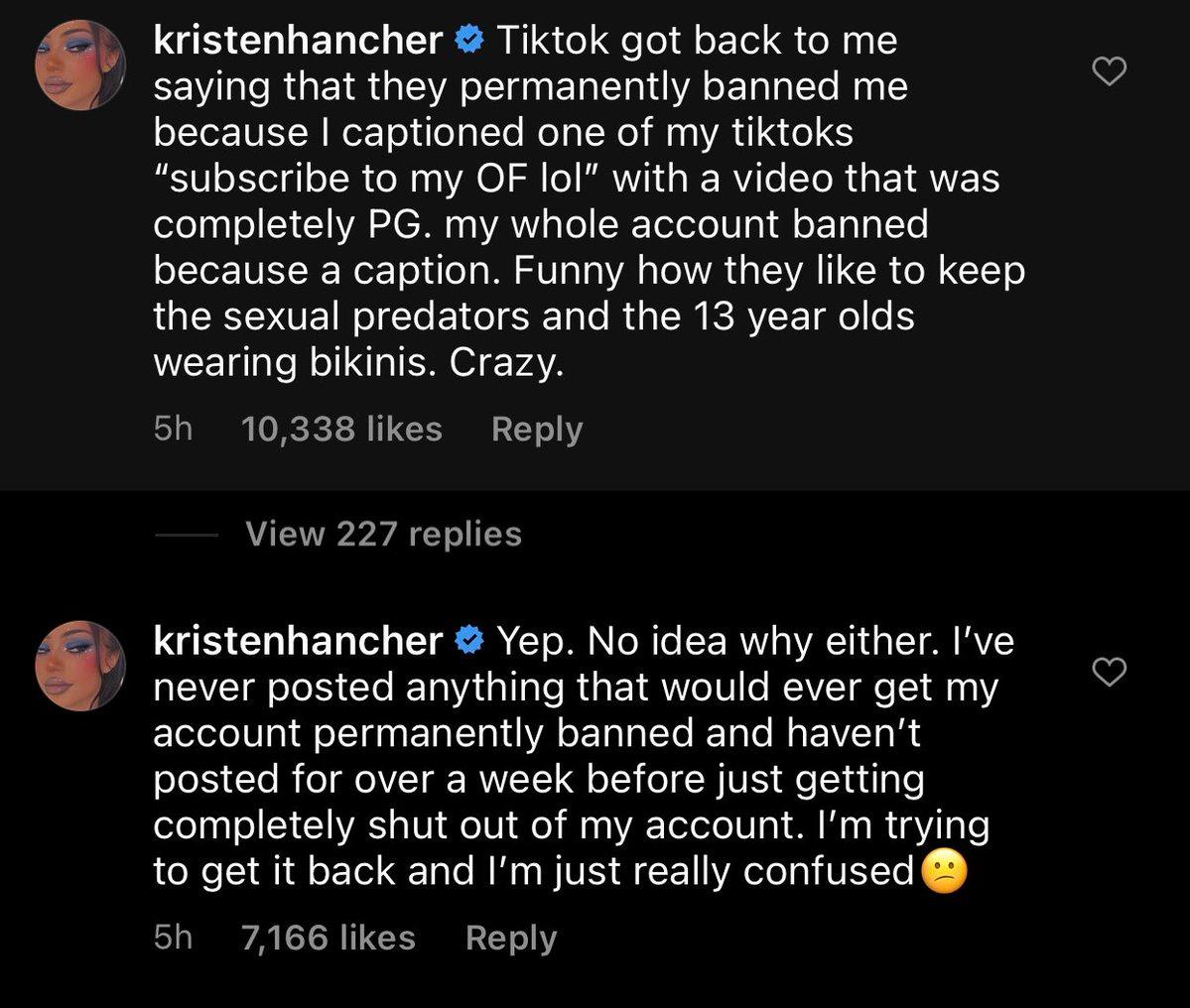 kristen hancher banned tiktok