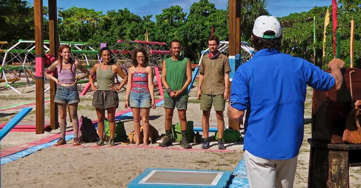 Survivor 46: Kenzie Veurink, Maria Gonzalez, Liz Wilcox, Ben Katzman, Charlie Davis and Jeff Probst. 