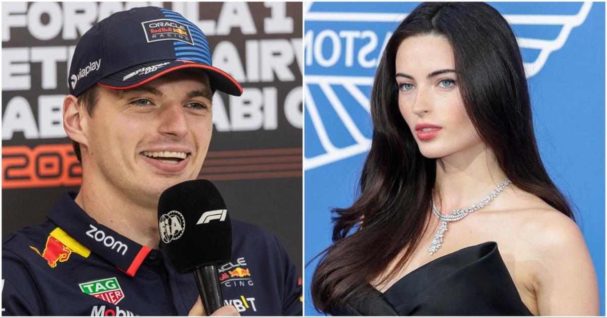 Max Verstappen and Kelly Piquet in a side by side collage 