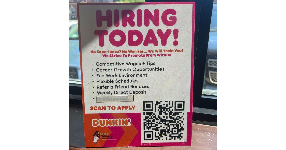 Dunkin’ Donuts Takes Back “Paid Vacation” Perk on Hiring Sign