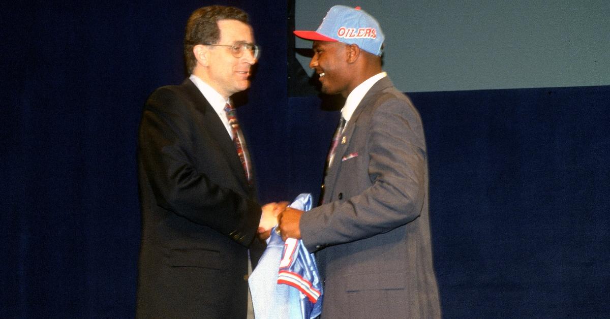 NFL Commissioner Paul Tagliabue stands with Steve McNair the number 1 draft pick of the Houston Oilers in the 1995 NFL draft 