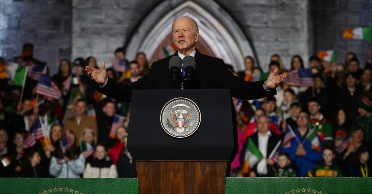 U.S. President Joe Biden addresses a crowd in Ireland