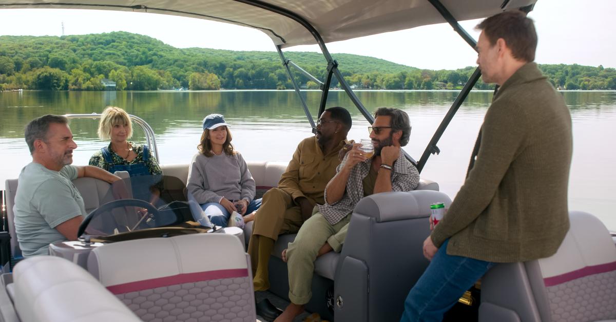 (L-R) Steve Carell as Nick, Kerri Kenney as Anne, Tina Fey as Kate, Colman Domingo as Danny, Marco Calvani as Claude, and Will Forte as Jack in Episode 1 of 'The Four Seasons.'