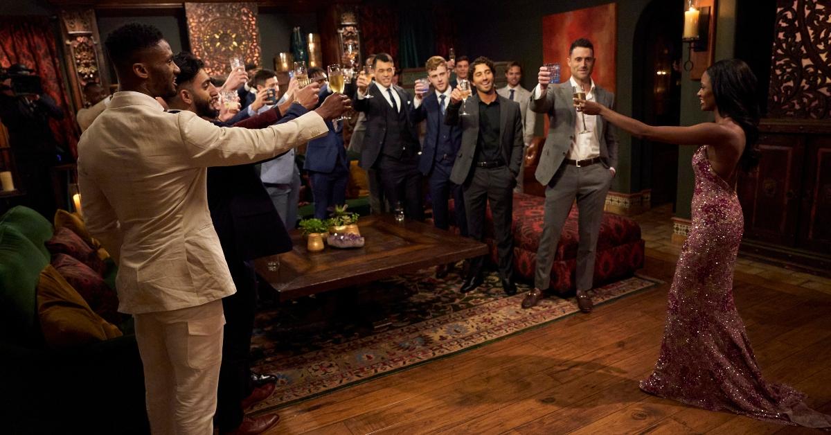 Charity and her guys toast on The Bachelorette