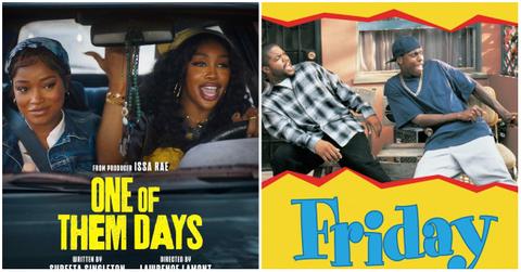 (l-r): 'One of Them Days' movie poster; 'Friday' movie poster