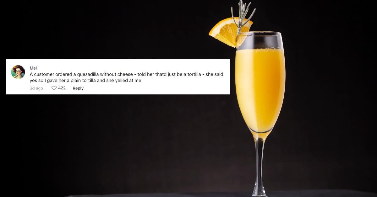 Comment under a TikTok about a woman who ordered a mimosa without oranges or alcohol.