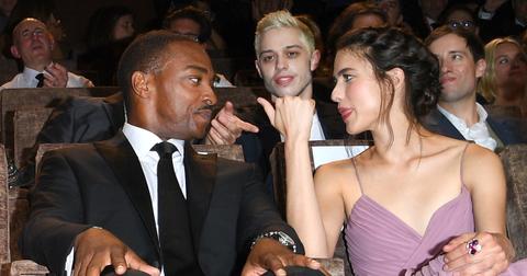 anthony mackie and margaret qualley at venice film festival while pete davidson sits nearby