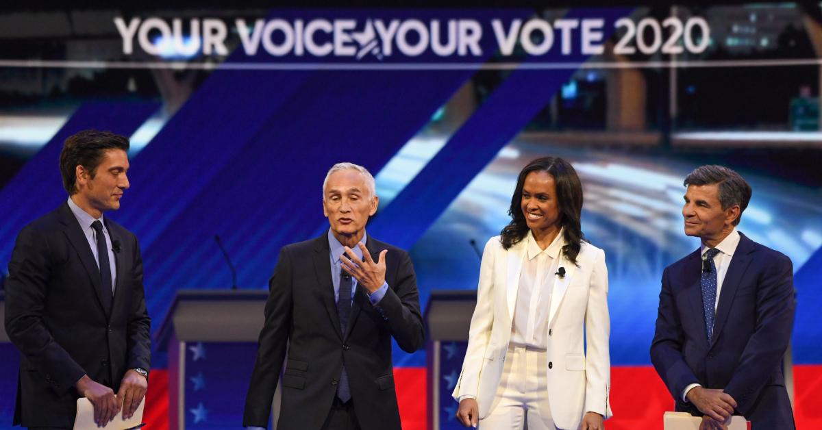 David Muir, Jorge Ramos, Linsey Davis, and George Stephanopoulos at the September 2019 democratic debate.