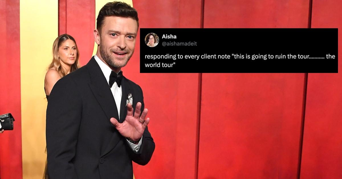 Screenshot of tweet over photo of Justin Timberlake