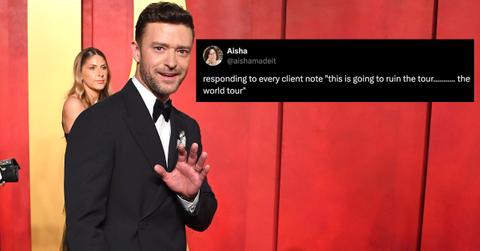 Screenshot of tweet over photo of Justin Timberlake