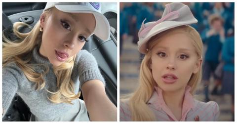 Ariana Grande posing and Ariana Grande in 'Wicked'