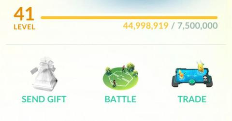 A Pokémon GO menu showing a player with 45 million XP that's still level 41.
