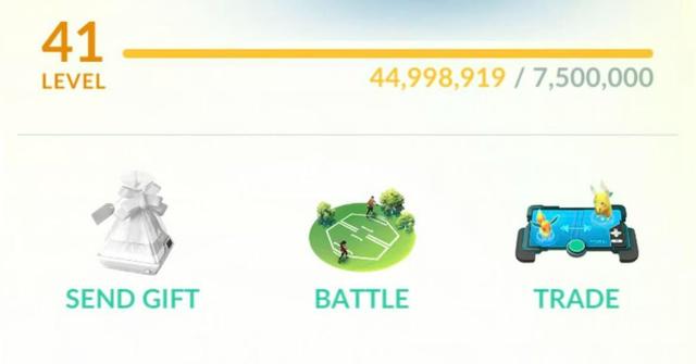 A Pokémon GO menu showing a player with 45 million XP that's still level 41.