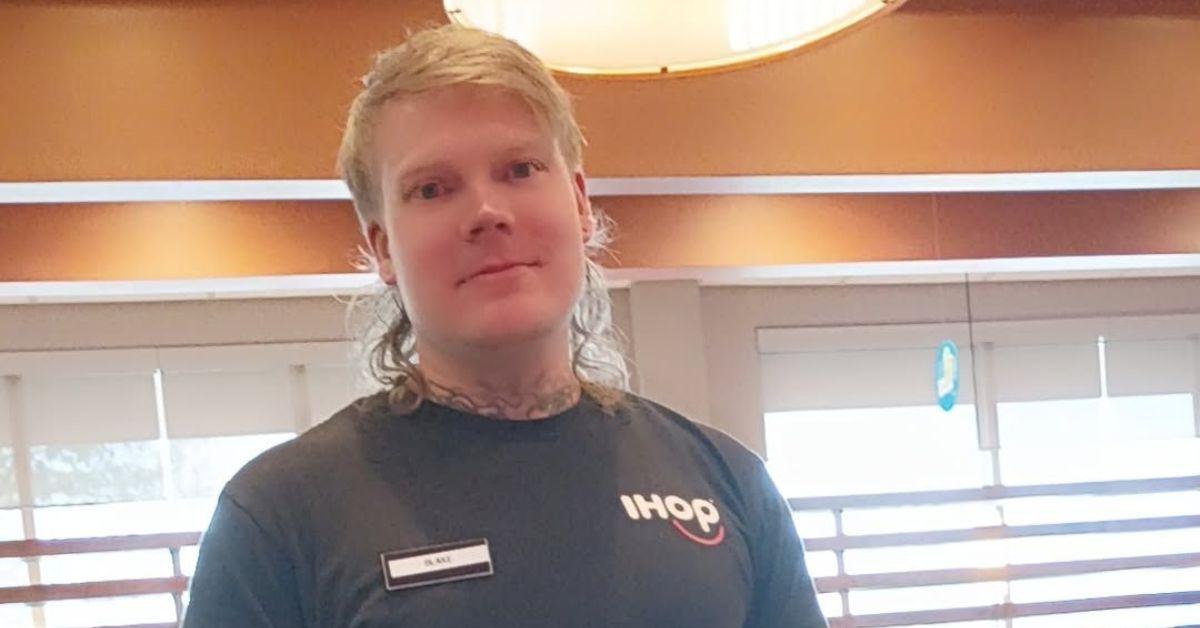 Blake Garrett working at IHOP as an adult. 