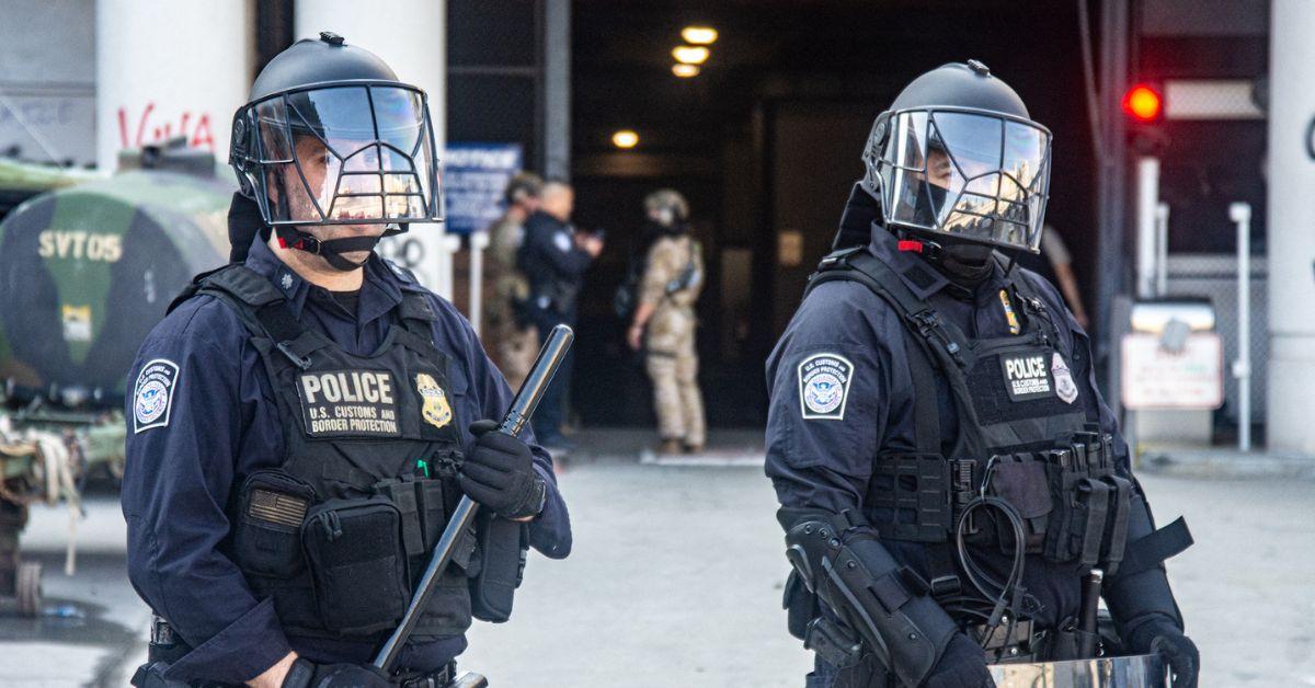 Customs and Border Patrol officers at the protests in Los Angeles.