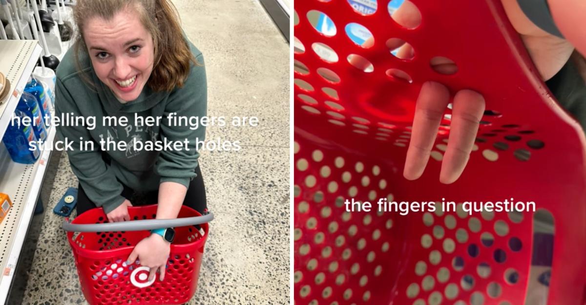 TikTok creator @noturgirltiti shares video of her roommate's fingers getting stuck inside a Target basket