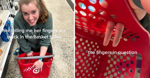 TikTok creator @noturgirltiti shares video of her roommate's fingers getting stuck inside a Target basket