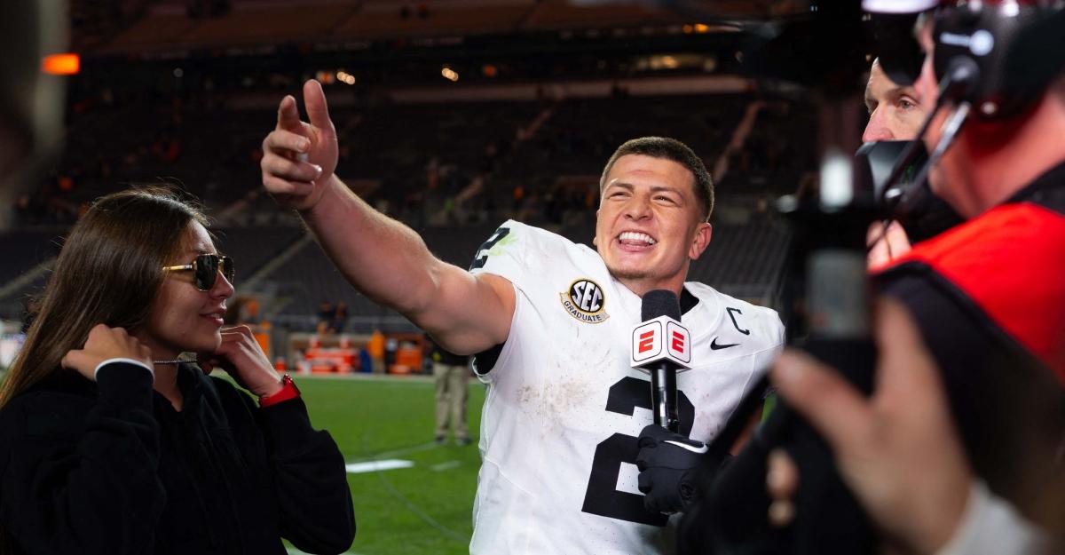 David Pavia celebrates after Vanderbilt's win against Tennessee