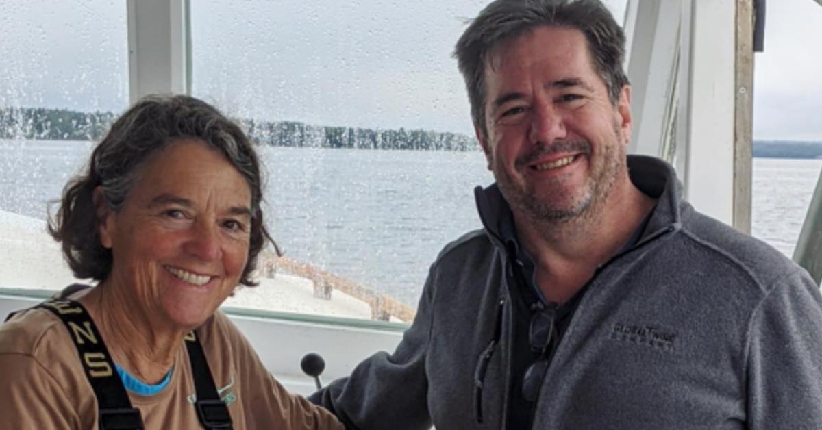 Linda Greenlaw and Ray Isle posing on a boat