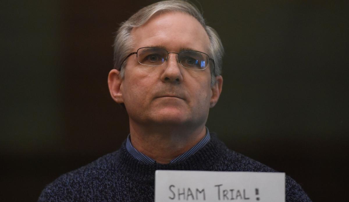 Paul Whelan, a former US marine accused of espionage and arrested in Russia in December 2018, stands inside a defendants' cage as he waits to hear his verdict in Moscow on June 15, 2020. (Photo by Kirill KUDRYAVTSEV / AFP) (Photo by KIRILL KUDRYAVTSEV/AFP via Getty Images)