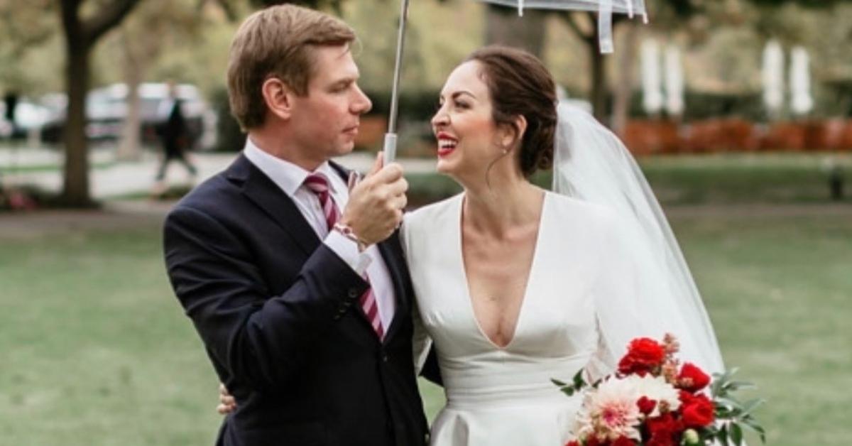 Rep. Eric Swalwell (L) with his wife Brittany (R) on their wedding day