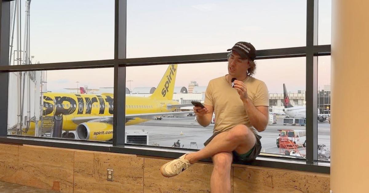 Hunter Peterson waiting for his flight on Spirit Airlines.