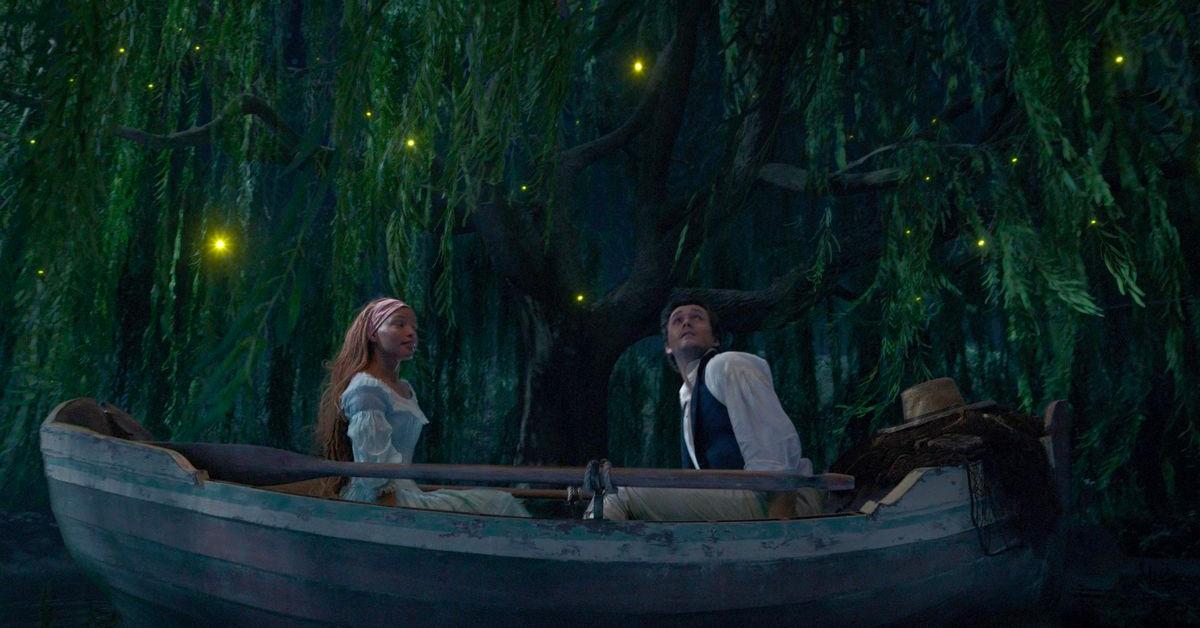 Prince Eric and Ariel in a boat in 'The Little Mermaid.' 