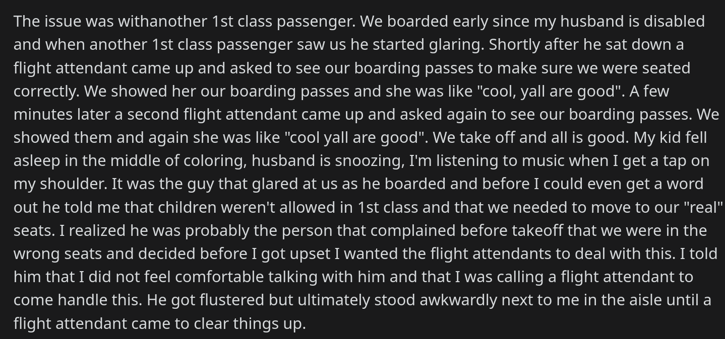 first class passenger angry at toddler
