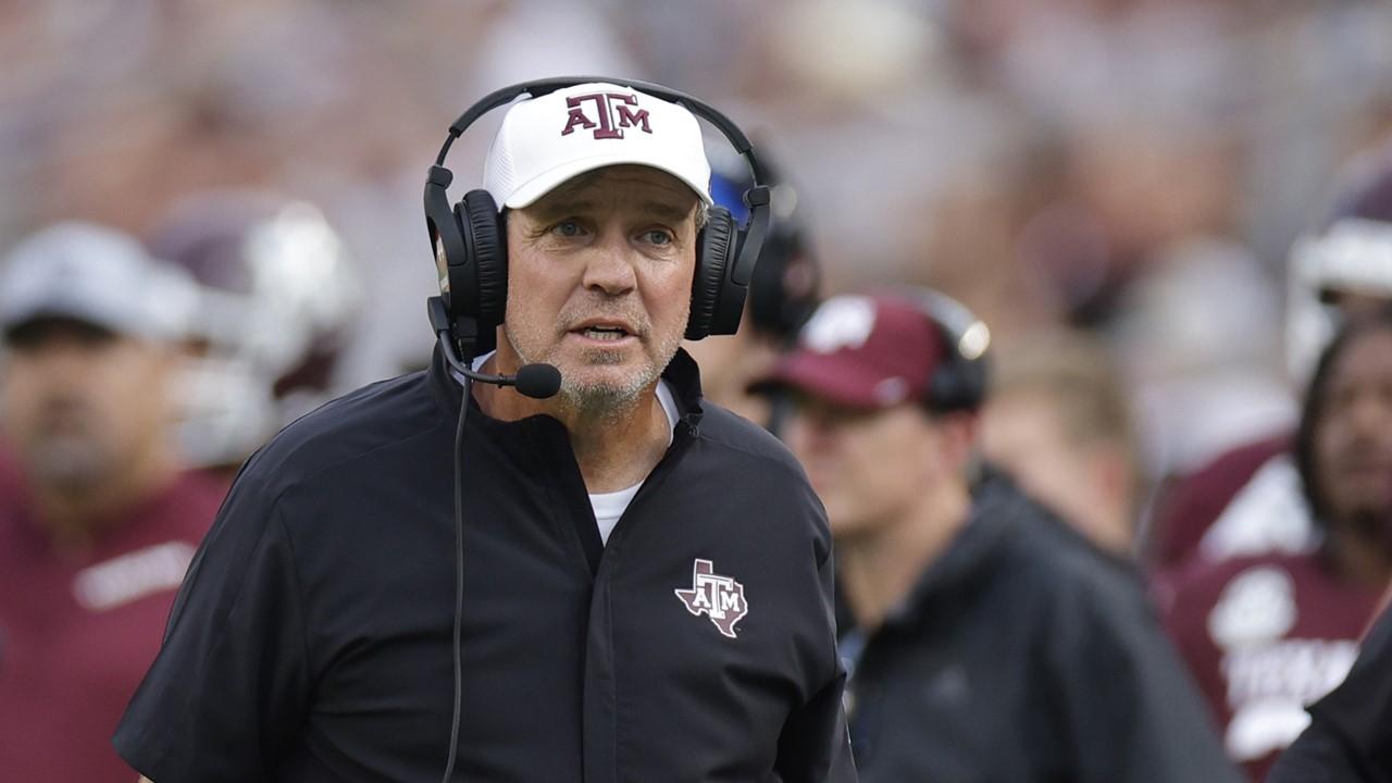 Jimbo Fisher on the Texas A&M sidelines on Sept. 16, 2023 