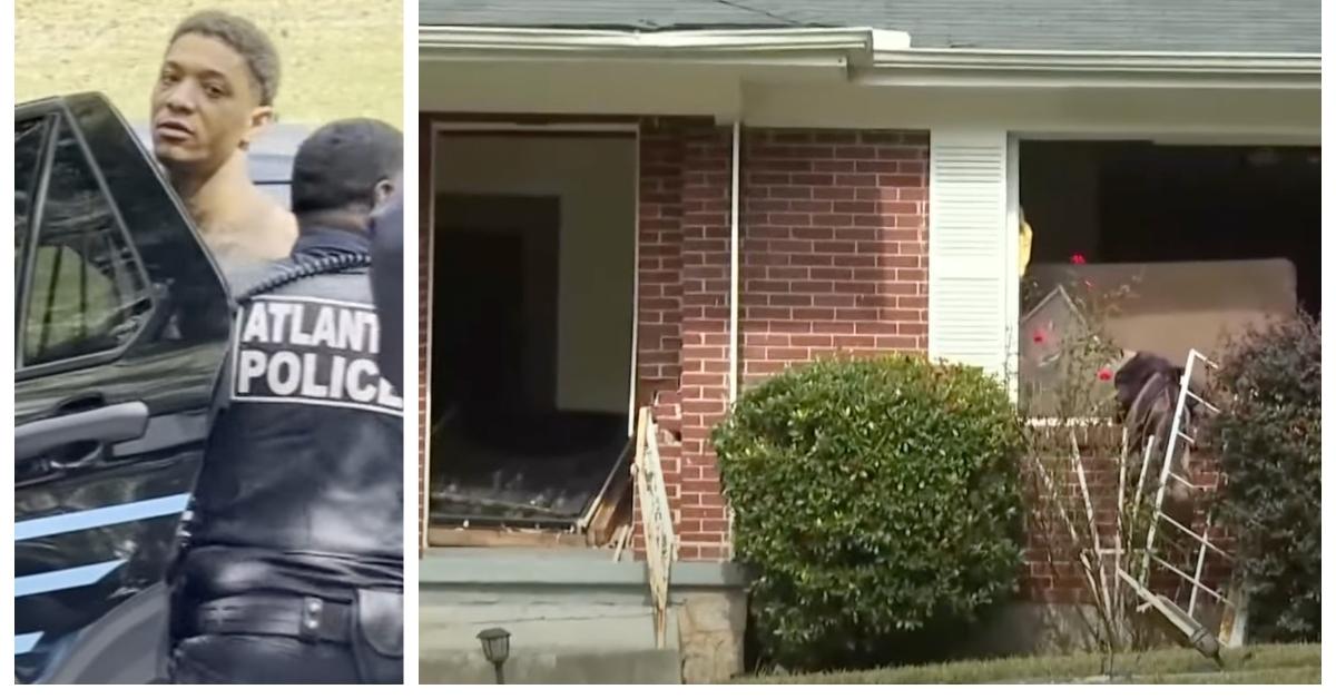 (L-R): Derrick Groves being arrested by Atlanta police; House where Derrick Groves was hiding