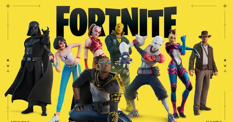 Promo art of Avatars wearing different skins on a yellow background.