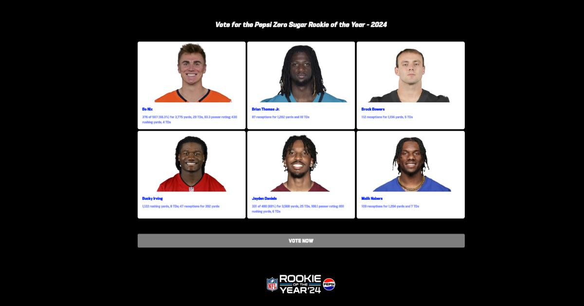 The voting screen for the 2024 Pepsi Zero Sugar NFL Rookie of the Year.