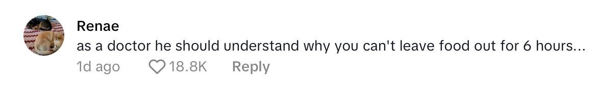 Comment on viral video about doctor who showed up six hours late for catering order.
