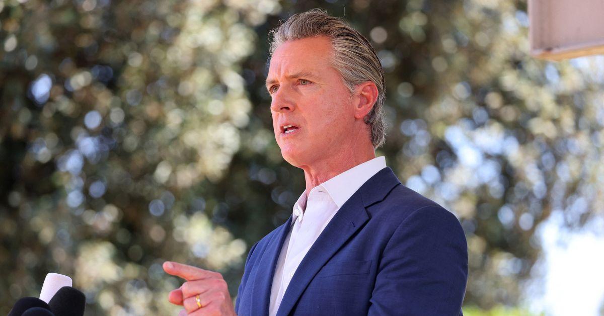 Gavin Newsom speaking at a press conference in 2025. 