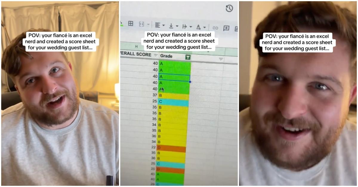 Viral video of woman's fiancè's excel spreadsheet for wedding guest list.