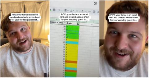 Viral video of woman's fiancè's excel spreadsheet for wedding guest list.