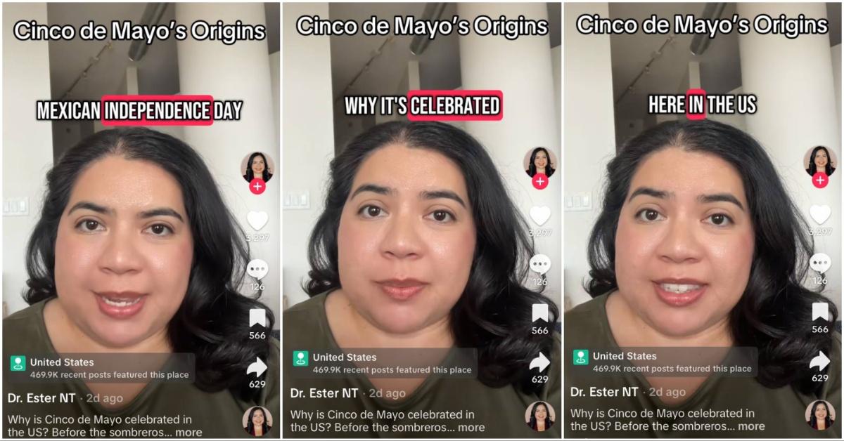 Collage of TikToker explaining the origins of Cinco de Mayo