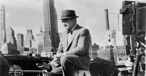 James Cagney sitting on a ladder in 1950