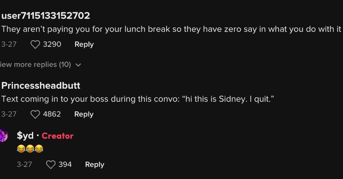 Comments about the company checking her phone during her lunch break